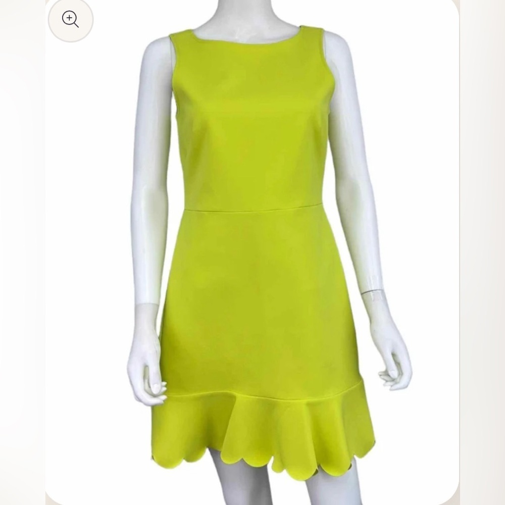 J. Crew Bright Yellow, Green Scalloped Hem Dress. Size 2
